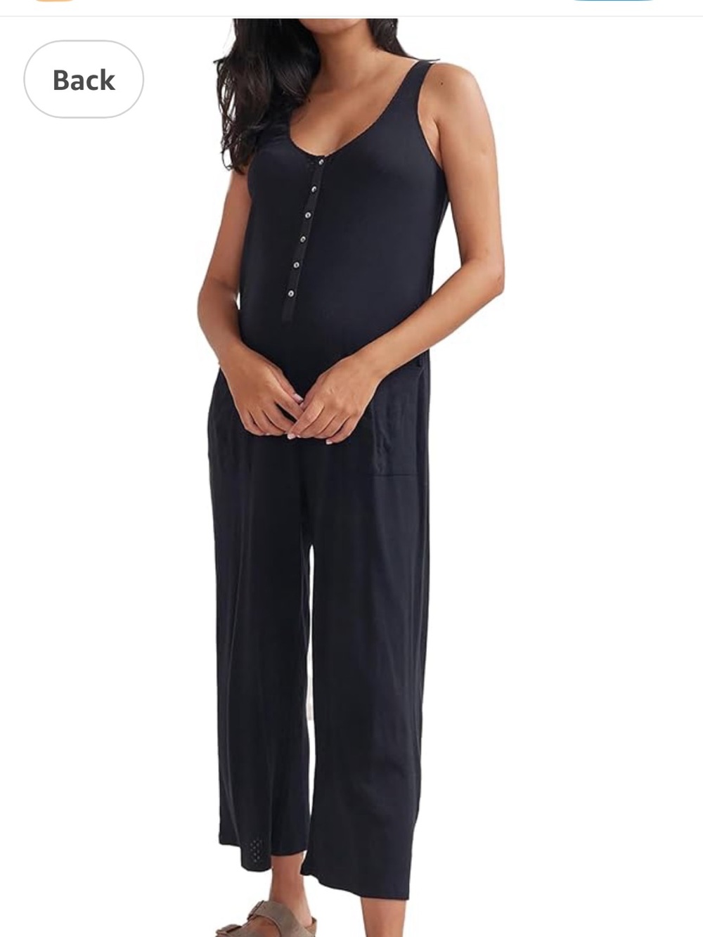 Hatch Maternity/postpartumBlack Button-Front Wide-Leg Jumpsuit